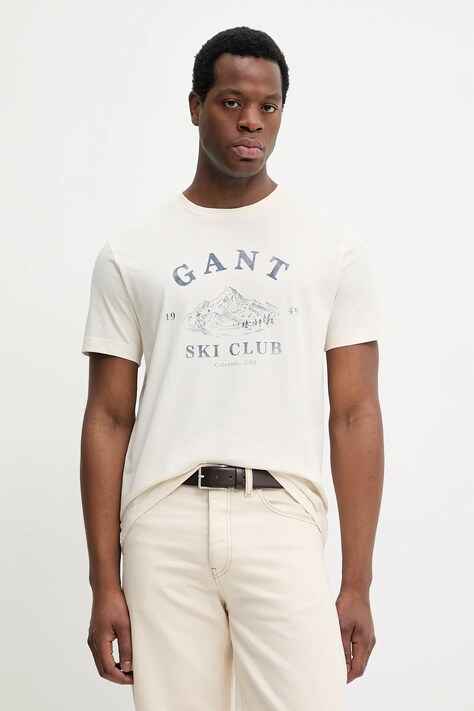Gant t-shirt bawełniany męski kolor beżowy z nadrukiem 2003388