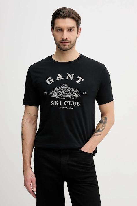 Gant t-shirt bawełniany męski kolor czarny z nadrukiem 2003388