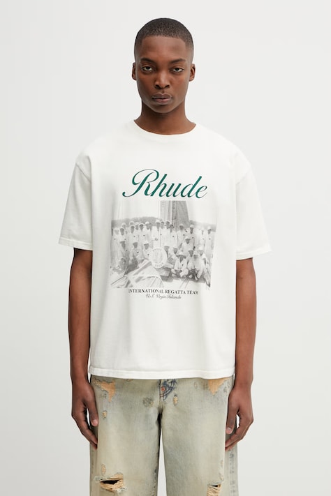 RHUDE t-shirt bawełniany Virgin Islands Script męski kolor beżowy z nadrukiem RHPS26TT01012