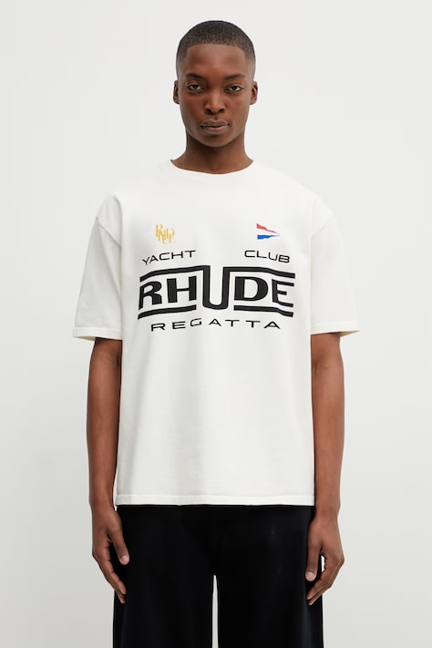 RHUDE t-shirt bawełniany Regatta Club męski kolor beżowy z nadrukiem RHPS26TT05012