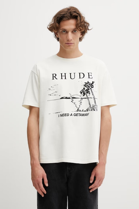 RHUDE t-shirt bawełniany I Need A Getaway męski kolor beżowy z nadrukiem RHPS26TT09012