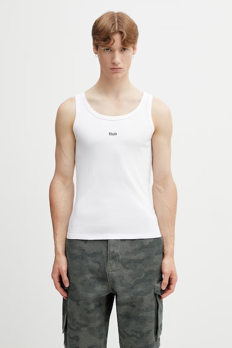 RHUDE Logo Ribbed Tank Top top bawełniany męski biały RHSS26TA01361