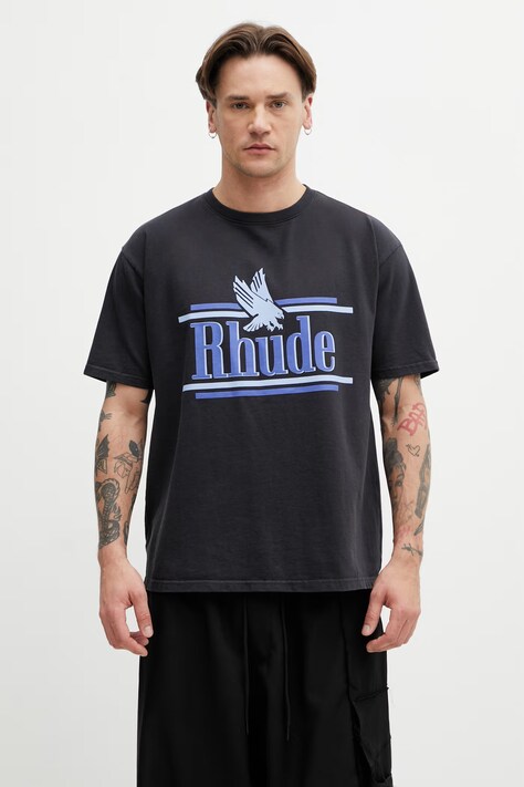 RHUDE Rossa T-shirt męski bawełniany czarny RHSS26TT01012
