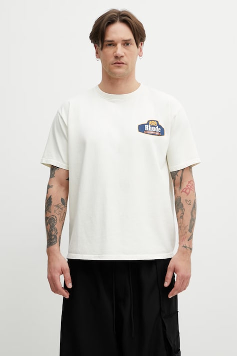 RHUDE Racing Crest T-shirt męski bawełniany beżowy RHSS26TT04012
