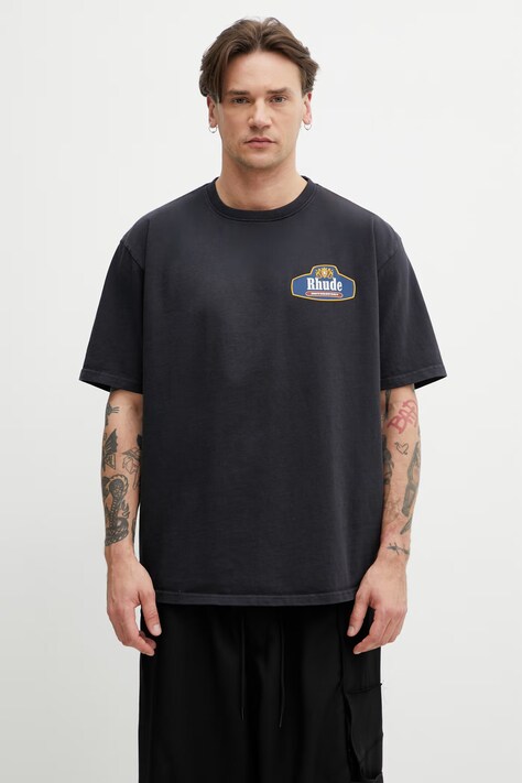 RHUDE Racing Crest T-shirt męski bawełniany czarny RHSS26TT04012