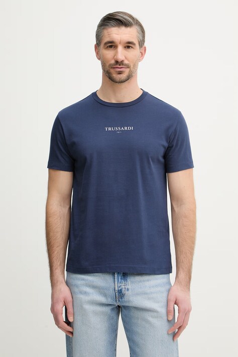 Trussardi t-shirt bawełniany męski kolor granatowy z nadrukiem G0308000134N