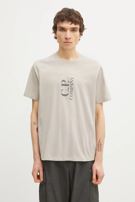 Bavlnené tričko C.P. Company pánske, béžová farba, s potlačou, 20CMTS084A005100W