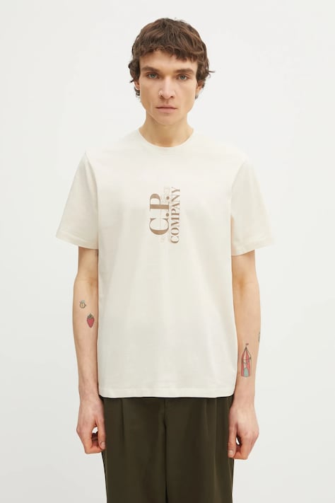 Хлопковая футболка C.P. Company цвет бежевый с принтом 20CMTS084A005100W