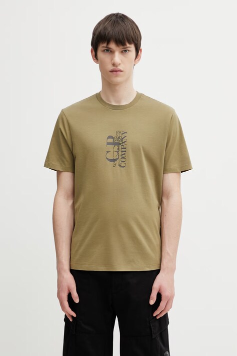 C.P. Company t-shirt bawełniany męski kolor zielony z nadrukiem 20CMTS084A005100W