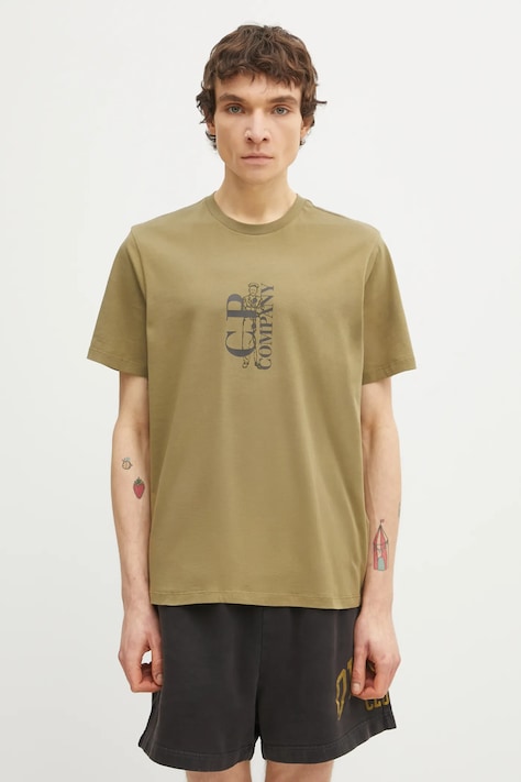 C.P. Company tricou din bumbac culoarea verde, cu imprimeu, 20CMTS084A005100W
