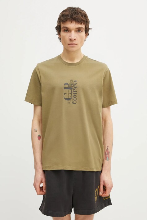 Бавовняна футболка C.P. Company колір зелений з принтом 20CMTS084A005100W