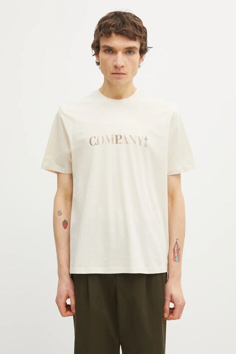 C.P. Company t-shirt bawełniany męski kolor beżowy z nadrukiem 20CMTS085A005100W