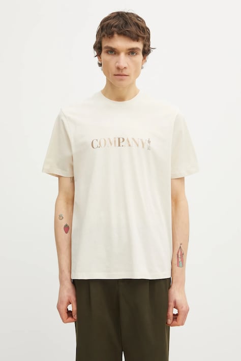 C.P. Company t-shirt bawełniany męski kolor beżowy z nadrukiem 20CMTS085A005100W