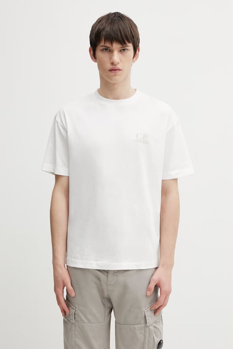 C.P. Company t-shirt bawełniany męski kolor biały z nadrukiem 20CMTS086A005100W