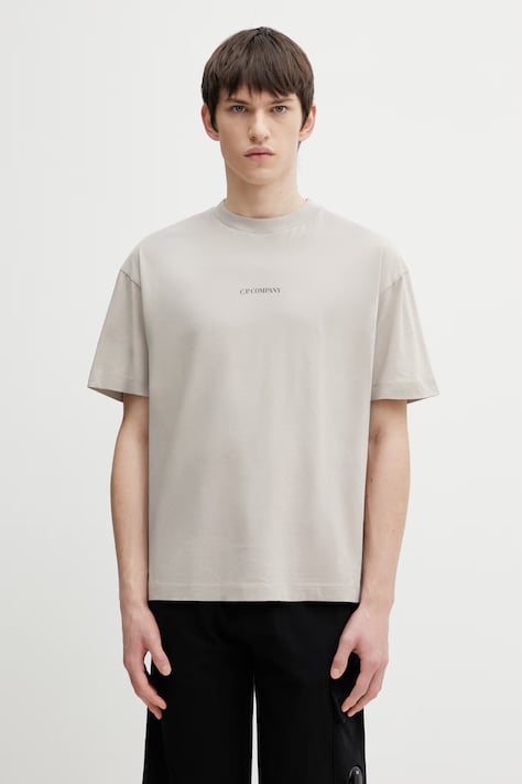 Bavlněné tričko C.P. Company pánské, béžová barva, s potiskem, 20CMTS087A005100W