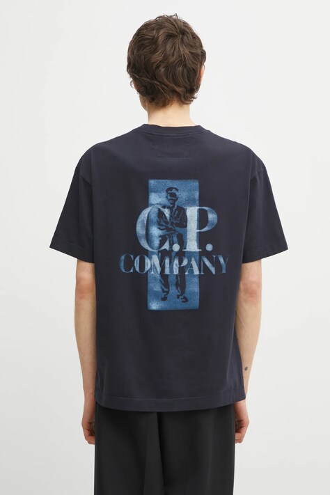 C.P. Company t-shirt bawełniany męski kolor granatowy z nadrukiem 20CMTS143A110579W