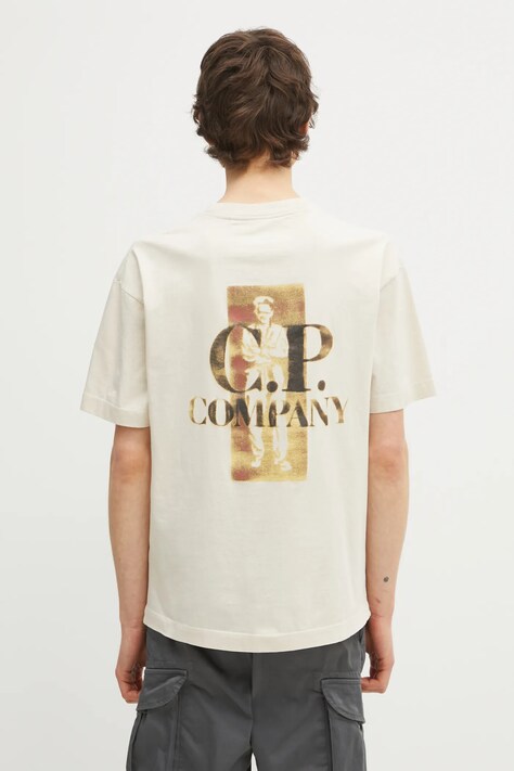 C.P. Company t-shirt bawełniany męski kolor beżowy z nadrukiem 20CMTS143A110579W
