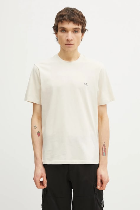 C.P. Company t-shirt bawełniany męski kolor beżowy z nadrukiem 20CMTS725A005100W
