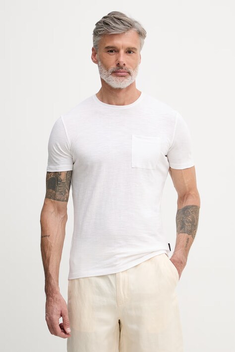 Pánske bavlnené tričko Sisley biele 3WF0S1052