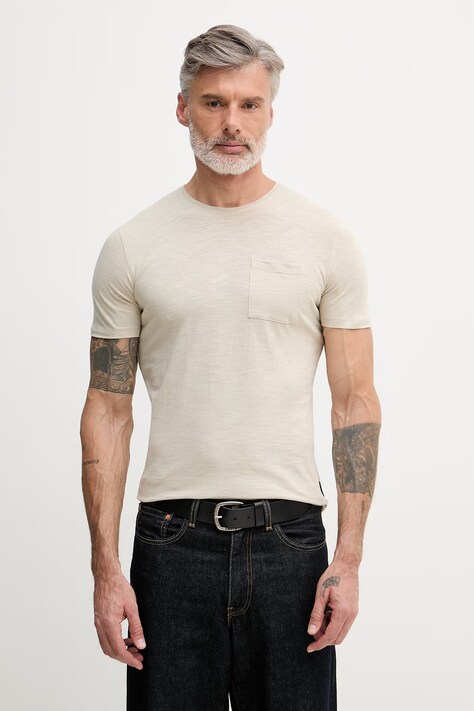 Pánske bavlnené tričko Sisley béžové 3WF0S1052