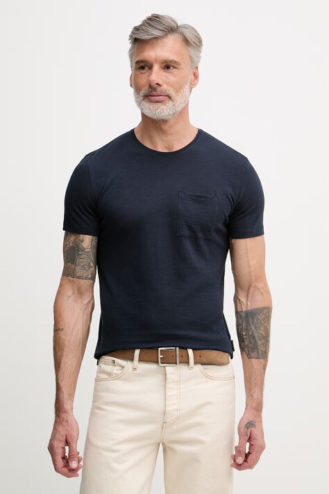 Pánske bavlnené tričko Sisley tmavomodré 3WF0S1052