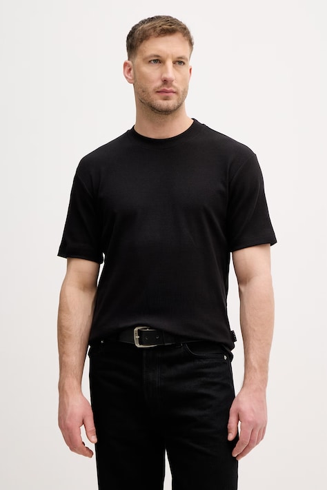 Sisley t-shirt męski bawełniany czarny 3WIZS104Z