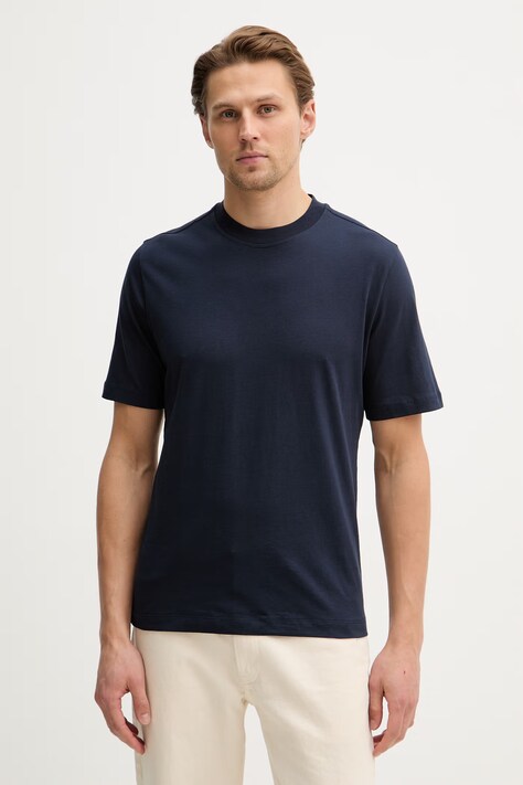 Sisley t-shirt bawełniany męski kolor granatowy gładki 3XDTS104R