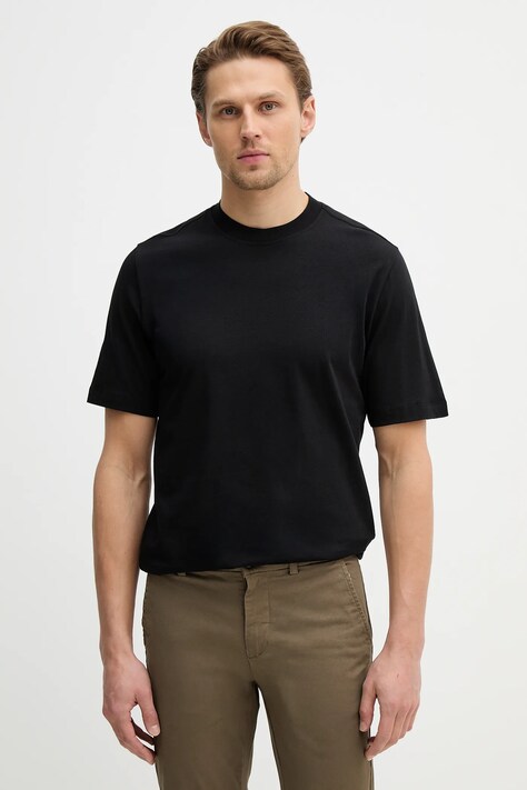 Sisley t-shirt bawełniany męski kolor czarny gładki 3XDTS104R