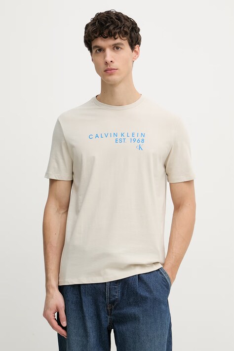 Calvin Klein Jeans t-shirt męski bawełniany beżowy LV04RF800G