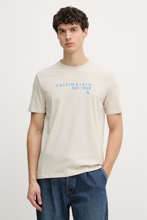Calvin Klein Jeans t-shirt męski bawełniany beżowy LV04RF800G