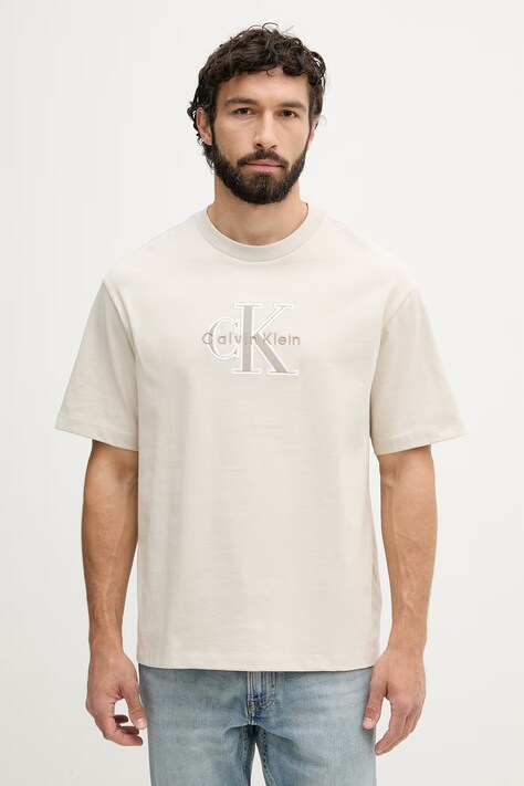 Calvin Klein Jeans T-shirt męski bawełniany beżowy LV04RF819G