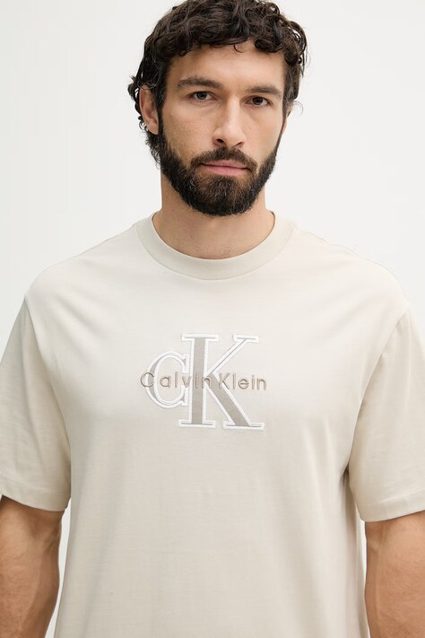 Calvin Klein Jeans T-shirt męski bawełniany beżowy LV04RF819G