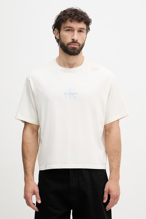 Calvin Klein Jeans kratka majica moška bombažna bež LV04RC249G