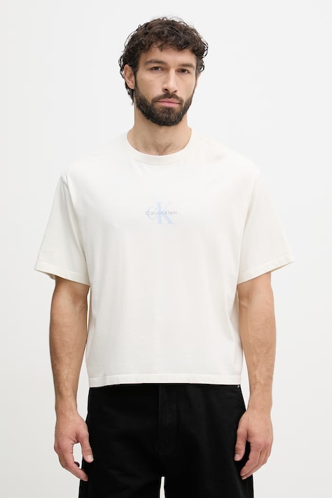 Calvin Klein Jeans t-shirt ανδρικό βαμβακερό μπεζ LV04RC249G