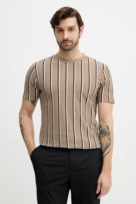 Lindbergh t-shirt bawełniany męski kolor beżowy wzorzysty 30.400259