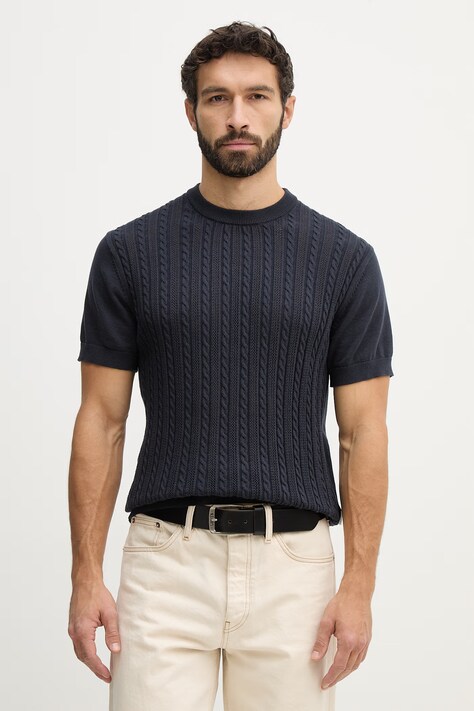 Lindbergh t-shirt bawełniany męski kolor granatowy gładki 30.804115