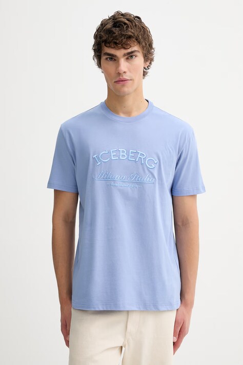 Iceberg t-shirt bawełniany męski kolor niebieski z aplikacją F040 6325