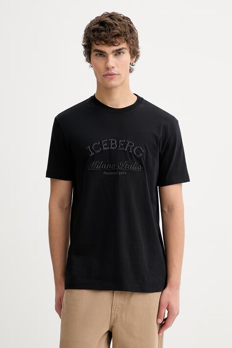 Iceberg t-shirt bawełniany męski kolor czarny z aplikacją F040 6325