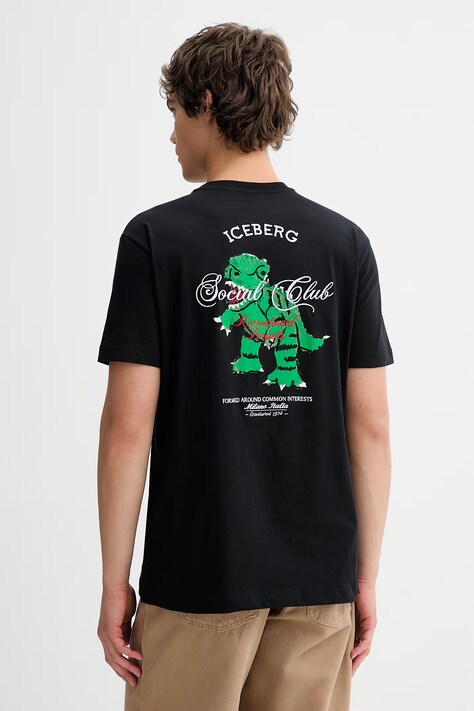 Iceberg t-shirt bawełniany męski kolor czarny z nadrukiem F045 6325