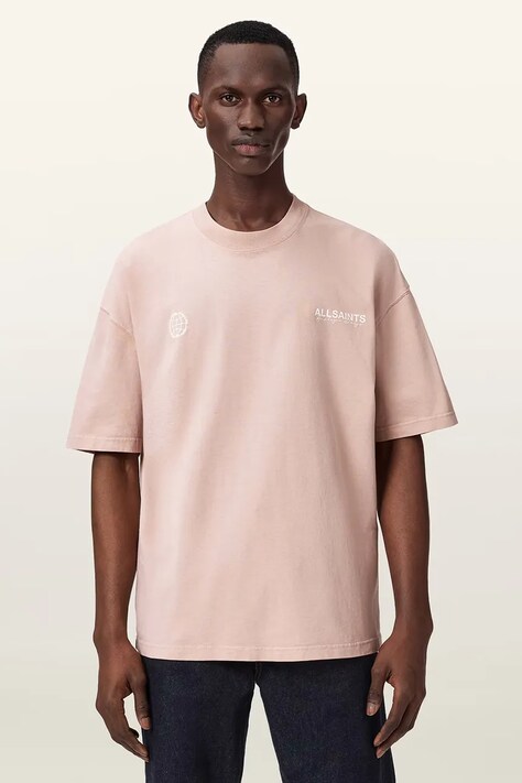 AllSaints t-shirt bawełniany EMBLEM męski kolor różowy wzorzysty M006PE