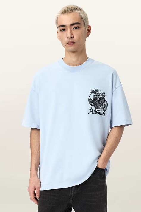 AllSaints t-shirt bawełniany PANHEAD męski kolor niebieski z nadrukiem M021PE