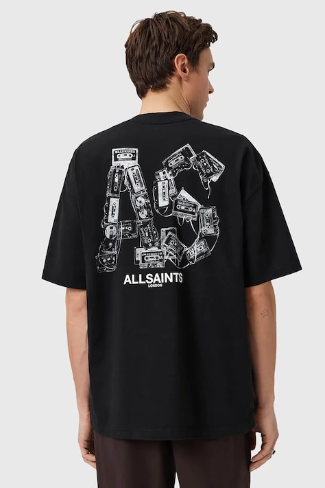 Bavlnené tričko AllSaints MIXTAPE pánske, čierna farba, vzorované, M031PE