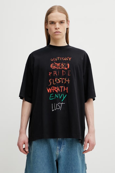 VETEMENTS t-shirt bawełniany 7 Sins męski kolor czarny z nadrukiem ME76TR196BX