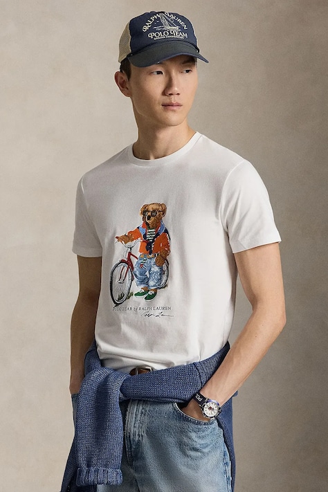 Bavlněné tričko Polo Ralph Lauren pánské, bílá barva, s potiskem, 710B16612