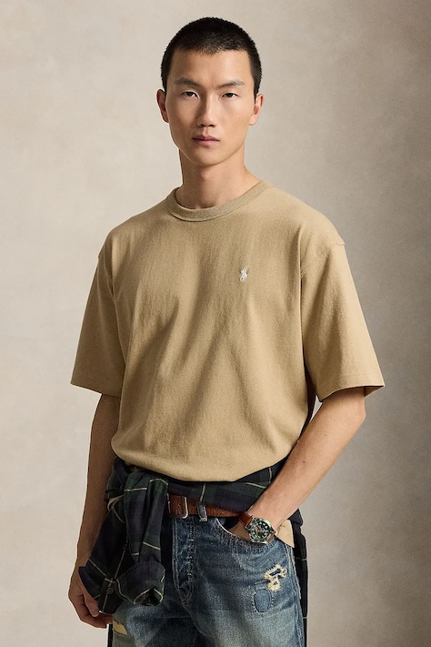 Polo Ralph Lauren T-shirt oversize bawełniany męski beżowy 710A12979