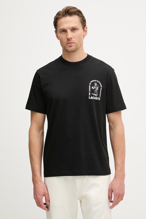 Lacoste T-shirt męski bawełniany czarny TH1433