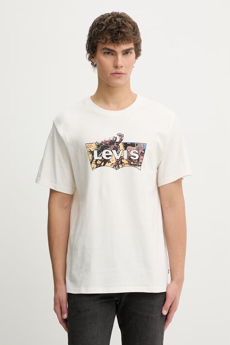 Levi's t-shirt bawełniany SS RELAXED FIT męski kolor beżowy z nadrukiem 16143-2445