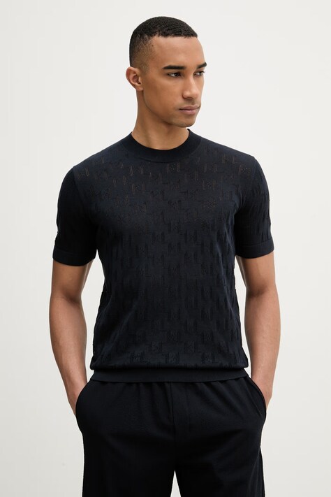 Karl Lagerfeld T-shirt swetrowy męski bawełniany granatowy 562301.655004