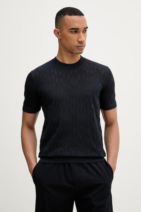 Karl Lagerfeld T-shirt swetrowy męski bawełniany granatowy 562301.655004