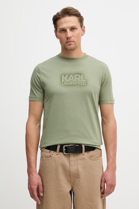 Karl Lagerfeld t-shirt bawełniany męski kolor zielony z nadrukiem 562242.755060